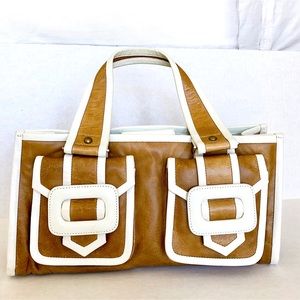 TRINA TURK Tan & White Leather Purse